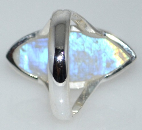 Stunning Natural Rainbow Moonstone Solitaire Ring Solid 925 Sterling Silver - Picture 7 of 8
