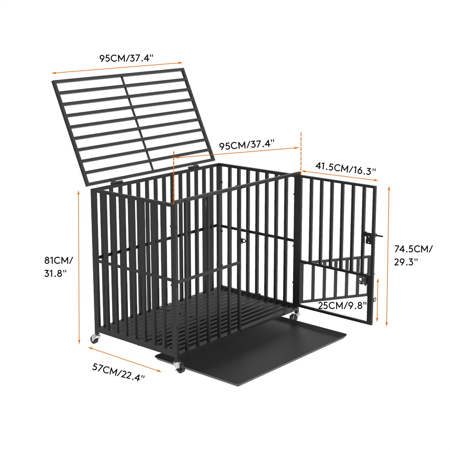 Heavy Duty Dog Cage with Wheel and Tray Dog Crate for Indoor Outdoor