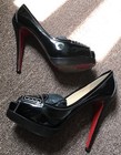 $1095 CHRISTIAN  LOUBOUTIN Black Patent Leather Peniche 140 Peep-Toe Pumps  Sz39 — photo 8