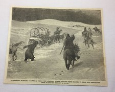 1885 magazine engraving ~ A NEBRASKA BLIZZARD On The Trail