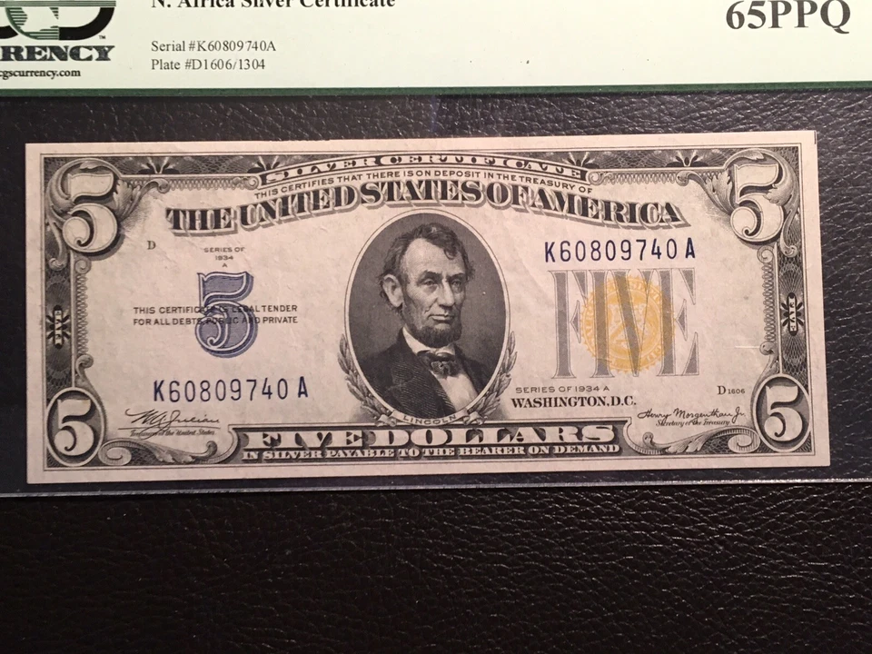 5.00 1934-A North African Note PCGS 65 EPQ  Gem new - Image 2 of 3