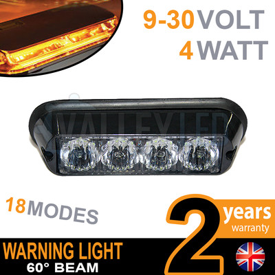 4 LED Warnmodul Leuchtfeuer gelb Recovery Strobe 12V/24V Gefahr LKW Van