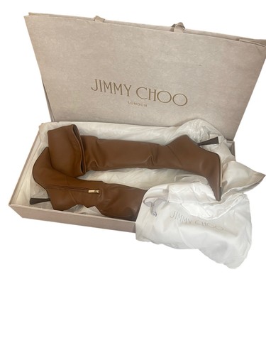 JIMMY CHOO Bryson 100 Tan Stretch Bonded Fabric Over-The-Knee Boots Tan SZ 35.5 - Picture 9 of 16
