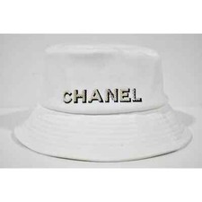 Chanel 22P White Ivory Denim Crystal Sequin Logo Sun Cloche Bucket Hat Medium M