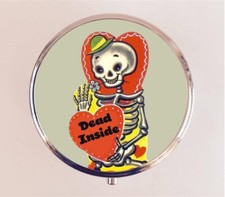Dark Humor Dead Inside Pill Box Case Pillbox Organizer Holder Trinket Stash