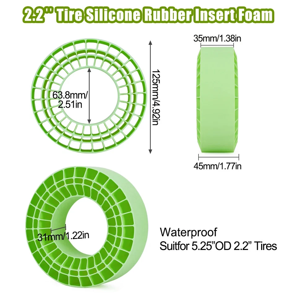 4PCS Silicone Rubber Insert Foam for RC Crawler 132-134mm (5.25" OD) 2.2" Tires - Image 2 of 4