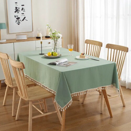 Light Green Pompom Tassel Tablecloths for Bohemian Dust-Proof for Dining Room - Picture 27 of 37