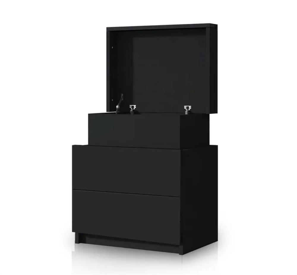 Black Bedside Table 2 Drawers Nightstand Side Storage Wood