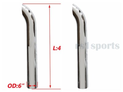 2PCS Chrome 6 Inch Curved Stack Pipe Exhaust Pipe 6''ODx 48'' Length
