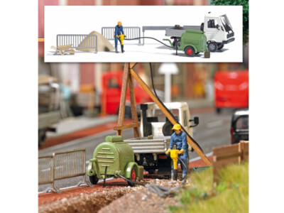 Busch 7904 Action Set Kompressor mit Presslufthammer H0 Bausatz Neu