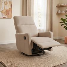 Manual Swivel Recliner Chair 360 Rocker Glider Brown Fabric
