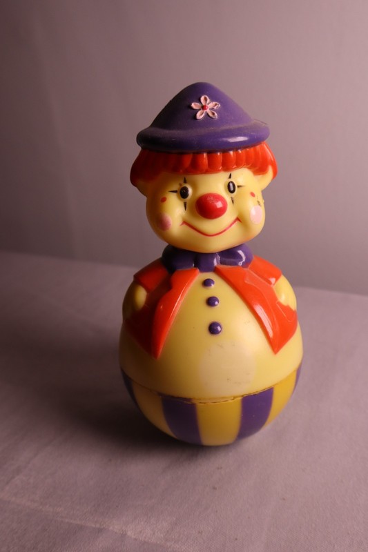 Vintage Hong Kong Clown Roly Poly Candy Container Plastic Toy As Is Parts Retro