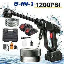 6 in 1 2Battery Cordless Car Pressure Washer Jet Water Wash Cleaner Gun Portable