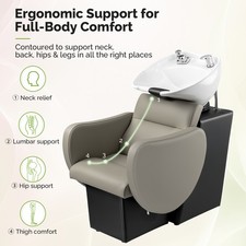 Adjustable Tilting Bowl Shampoo Station with Lumbar and Neck Support for Client