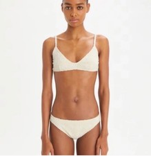 Tory Burch Terry Logo Bikini Ivory Size S NWOT Triangle Top High Leg Bottom
