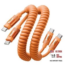 Coiled USB C to USB C Cable 2 Pack 60W Fast Charging Cord Orange