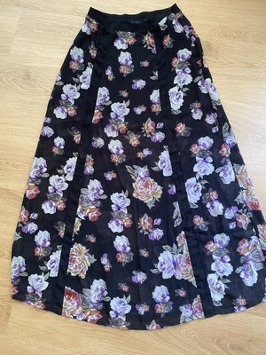 MINKPINK Maxi-Rock Gr.S NEU!! Schwarz mit Floralem Muster - Teils Gefüttert