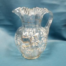 VTG 9 Handblown Clear Glass Pitcher Ruffled R...