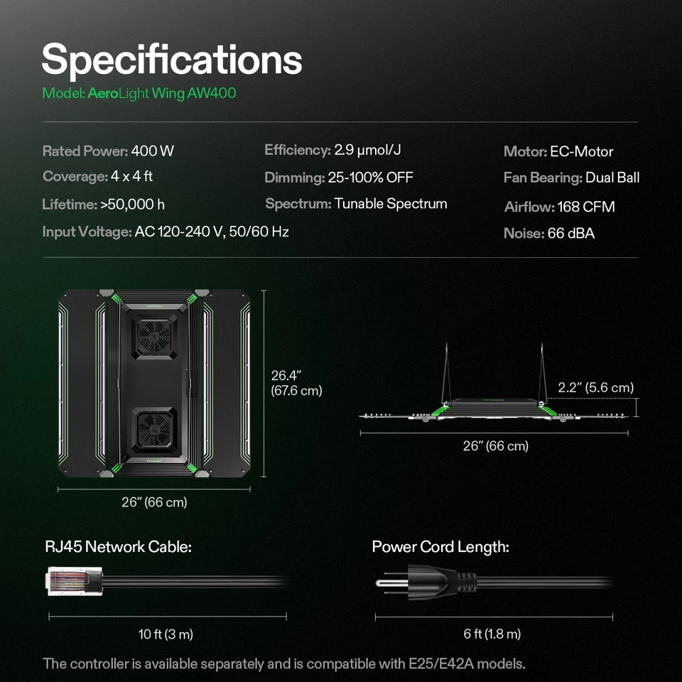 VIVOSUN AeroLight Wing AW400,LED Grow Light 400W LED for 4x4ft Grow Tent - Image 2 of 4