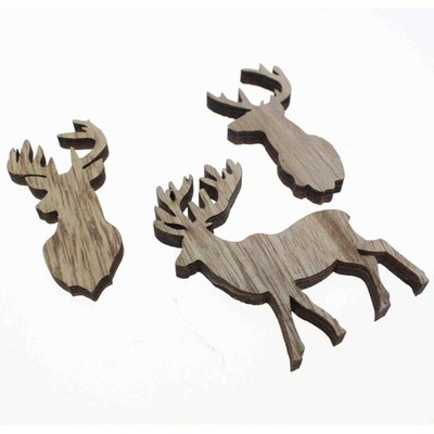 18 Holz Streuteile Hirsch Hirschkopf 9cm 3fach sortiert natur Herbst Winter Deko
