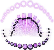 50 PCS Ear Stretching Kit 14Gauges-00Gauges Earring Marble Acrylic Taper Pier...