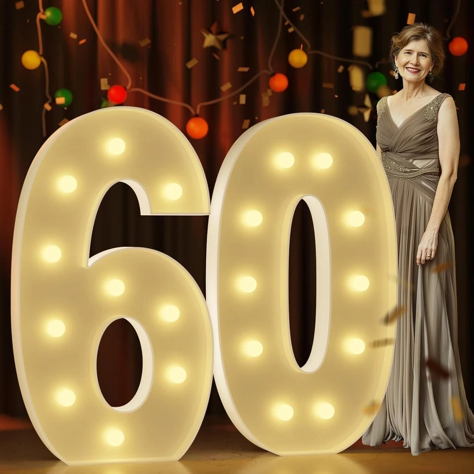 Impresionante 4 pies Iluminado Número 60 - Perfecto para 60 Cumpleaños y Aniversario Celda... Foto 3 de 4