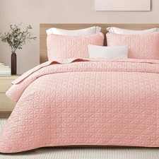 Reversible King Size Quilt Set - Lightweight Pink Coverlet for Summer Comfort