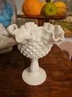 Fenton Hobnail White Milk Glass Bowl Candy Dish Bowl Footed Pedestal VTG