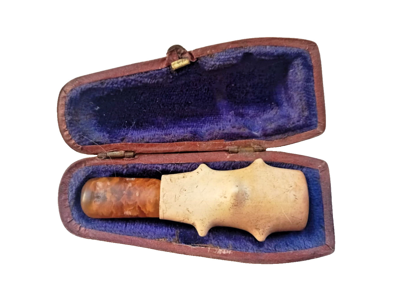 Antique Victorian Meerschaum Cheroot Holder in Leather Case 19th C