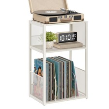 Record Player Stand, 3-Tier Side Table, Vinyl Record Storage up to 100 Albums...
