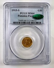 1915-S Panama-Pacific Exposition $1 Gold Commemorative Coin - PCGS MS 64 CAC