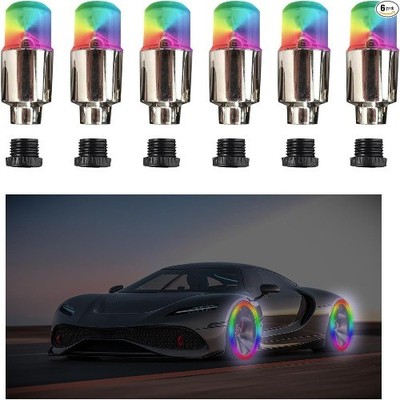 6 PCS LED Tire Valve Stem Cap Lights, Neon Spoke Flash Light  Color: Colourful