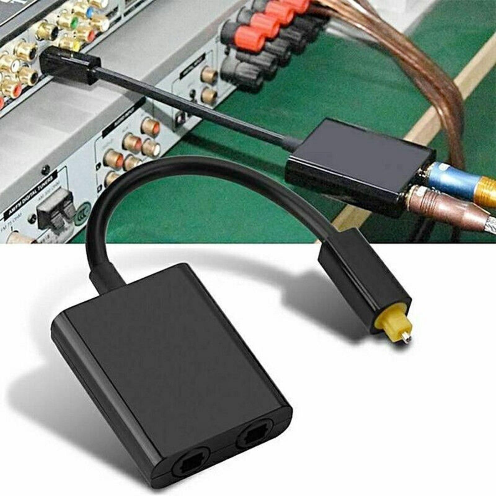 Dual Port Toslink Digital Fiber Optical Adapter Splitter Audio Cable 1 In 2 Out;