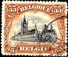 1915 Belgium SC#116 used 🔥 Cloth Hall of Ypres🔥VF Architecture