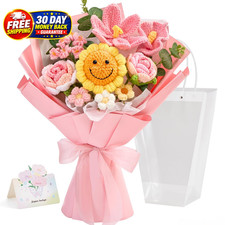 Crochet Flower Bouquet, Pink Knitted Sunflower Gift Large,