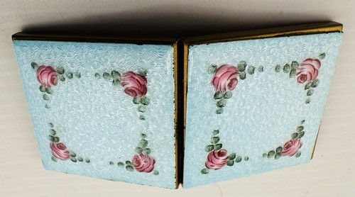 Quadro vintage Guilloché smaltato ROSE tono oro LOCKET 1-3/4" - Foto 4 di 6