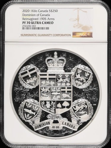 2020 RCM 1 Kilo Silver Reimagined 1905 Arms of Dom of Canada NGC PF70 UCAM POP 3