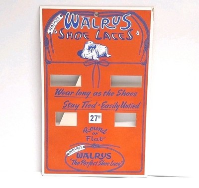 Walrus Shoe Laces Vintage 1940 s Store Cardboard Display Sign 