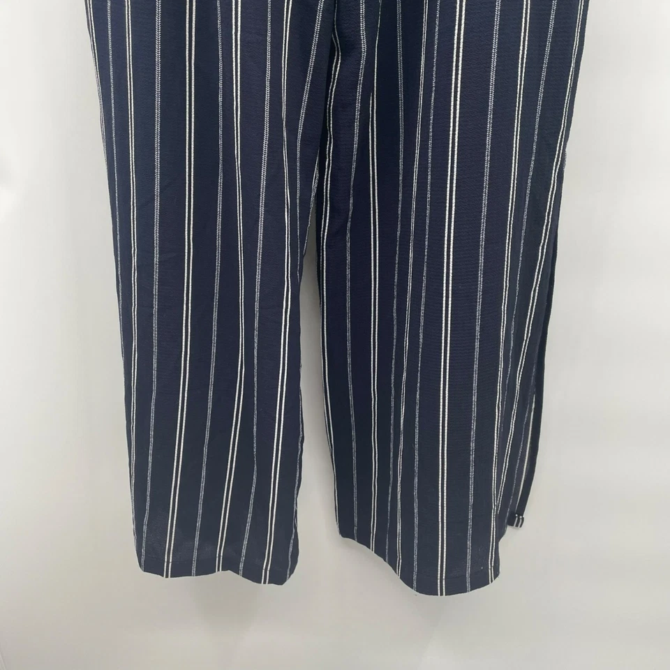 Mono Monteau para mujer a rayas pierna ancha manga corta azul marino/blanco talla grande Foto 3 de 4
