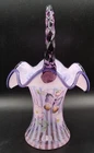Fenton Designer Showcase Pink Purple Chiffon Opalescent Glass Rib Optic Basket