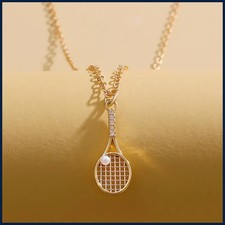 Tennis Racket Pendant Necklace Rhinestone Chain Fashion Jewelry Women