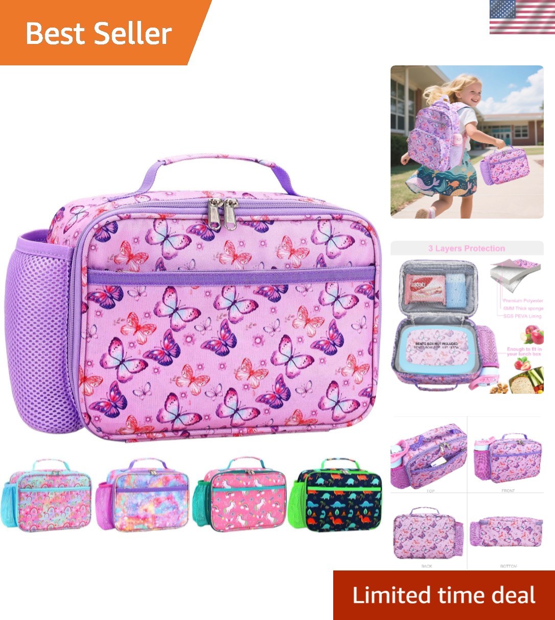 Kids Lunch Bag - Insulated Lunch Box for Boys Girls,Washable