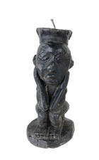 Vtg 1970s Black Wax 8" Candle Carved African Figure Style Sitting Man