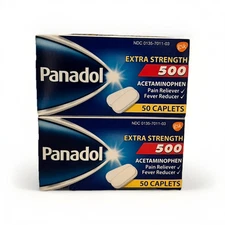 2 Pack! Panadol Extra Strength 500mg Acetaminophen, 50 Caplets Each