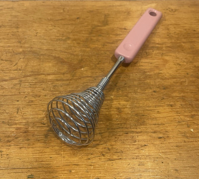 Unmarked Pink Handled Spiral Metal Hand Mixer, Egg Beater Mixer