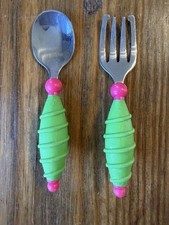 Vintage Gerber Fork And Spoon Set. Green, Chunky Knubby Handle, 5".