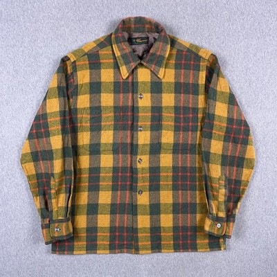 VTG Vincent Shirt Mens Medium Plaid Check Flannel Wool Blend 50s 60s 70s