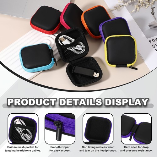 2Pcs, 2.95x2.95x1.38inch Portable Earphone Case Purple - Picture 3 of 7