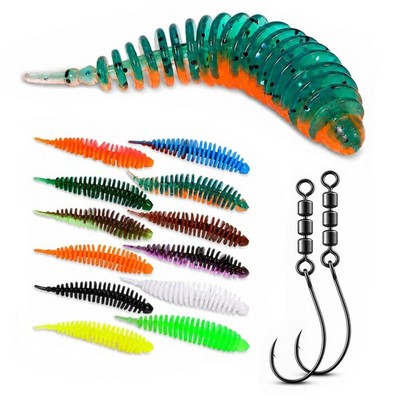 36x Forellenköder Gummiköder + 2x Jighaken im Set Trout Worm 4cm Forelle Barsch