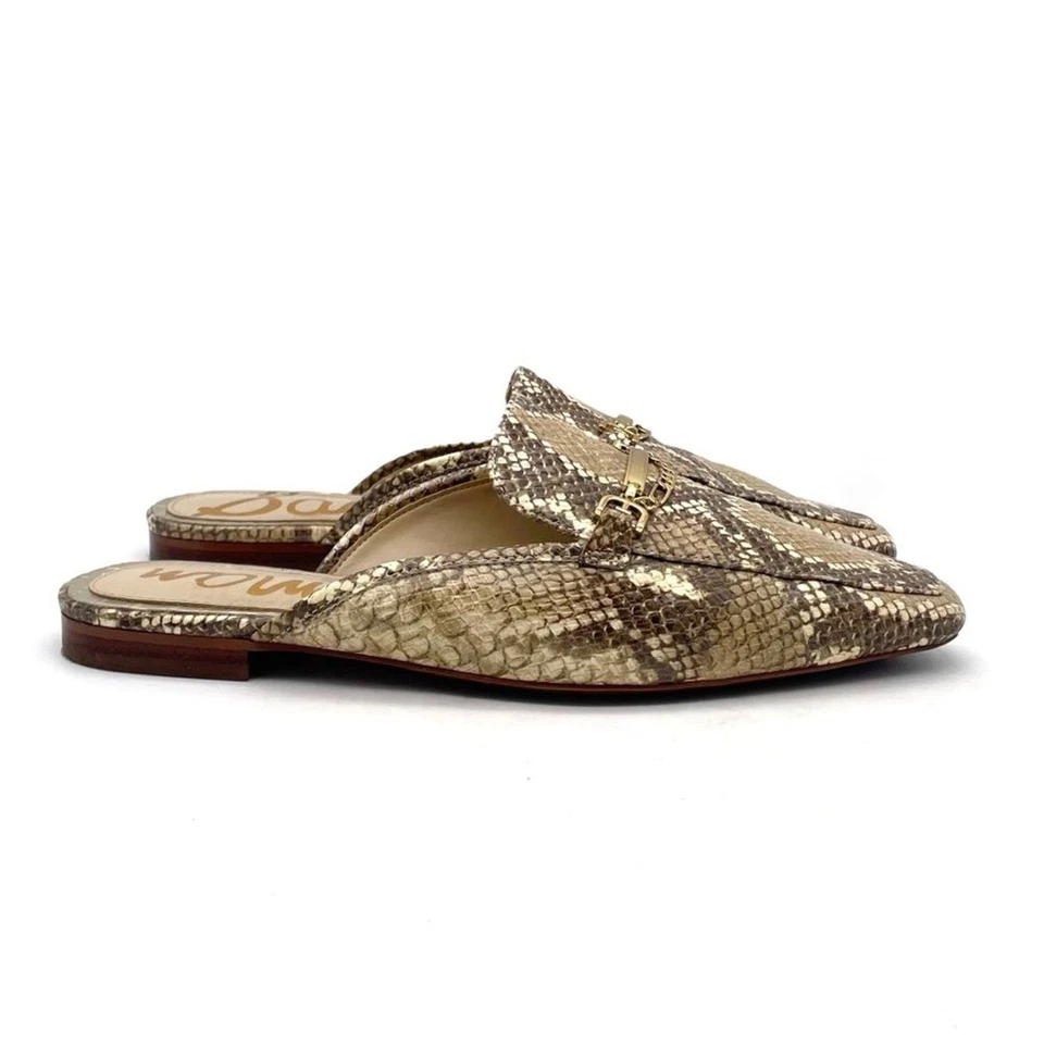 Sam Edelman Evelan 链条乐福鞋骡子小麦多皮革蛇皮印花 9 码 — 第 3/4 张图片